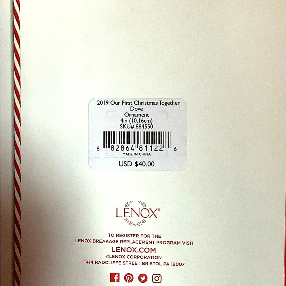 Lenox Christmas Ornament 2019 Dove First Christmas Together